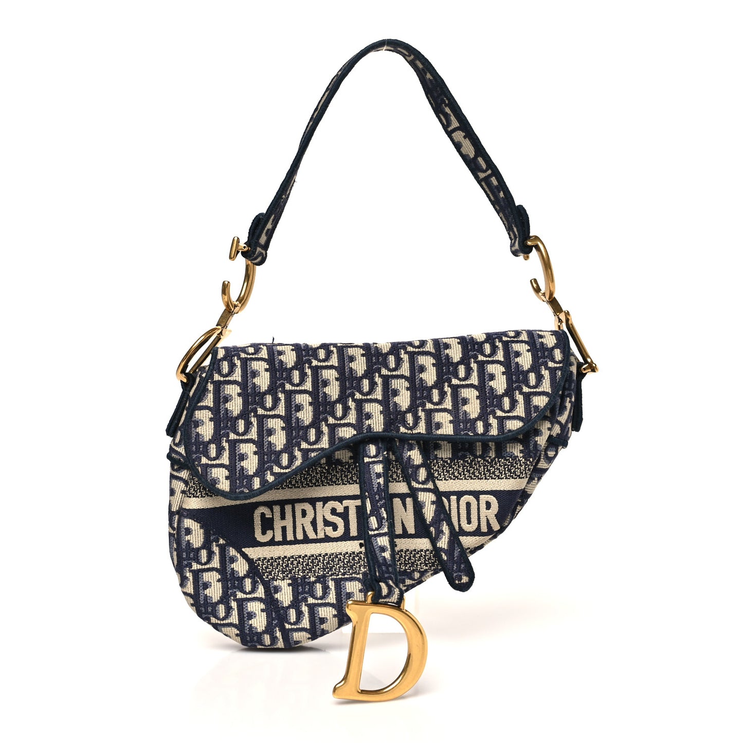 Oblique Embroidered Saddle Bag Blue
