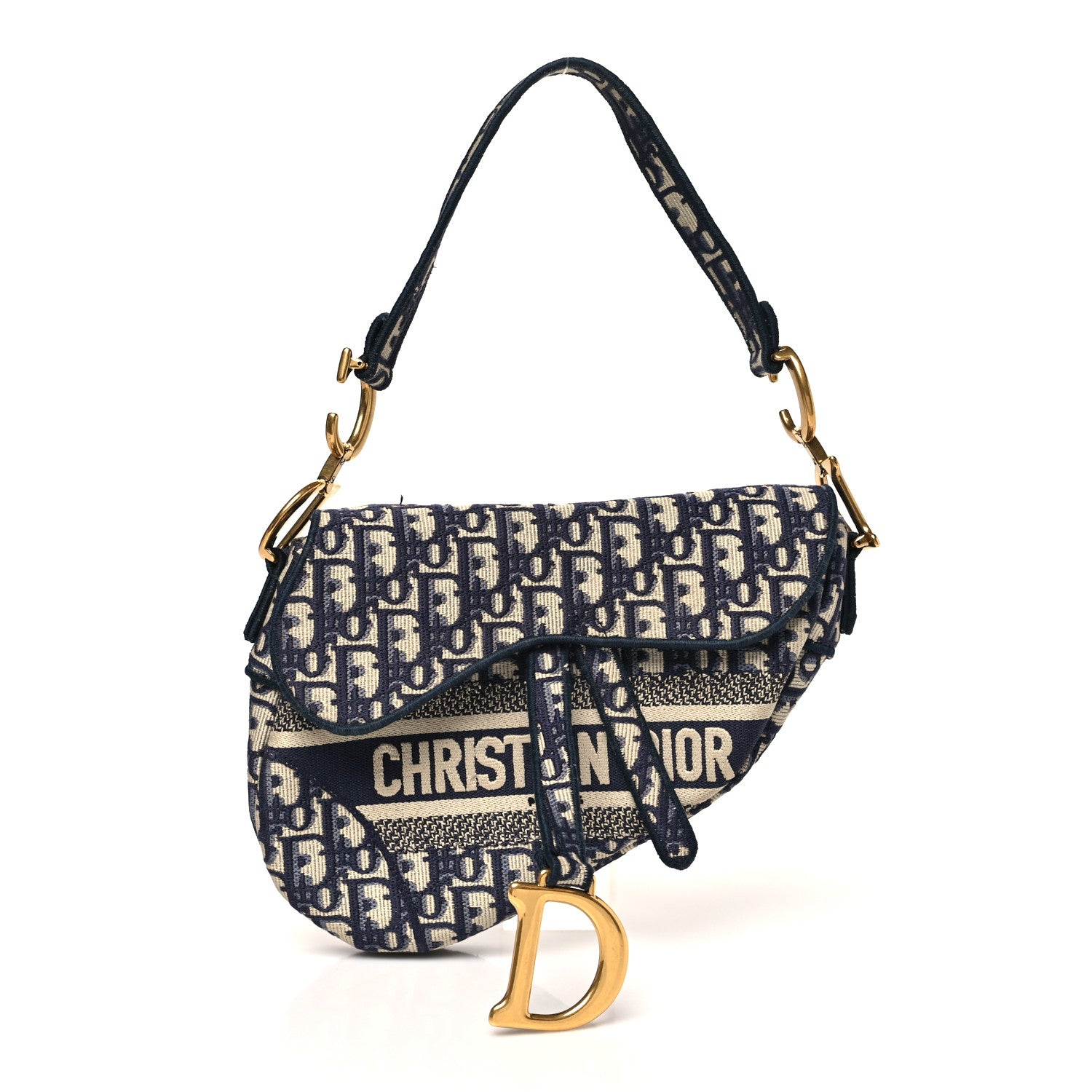 Christian Dior Oblique Embroidered Saddle Bag Blue 1 of 11