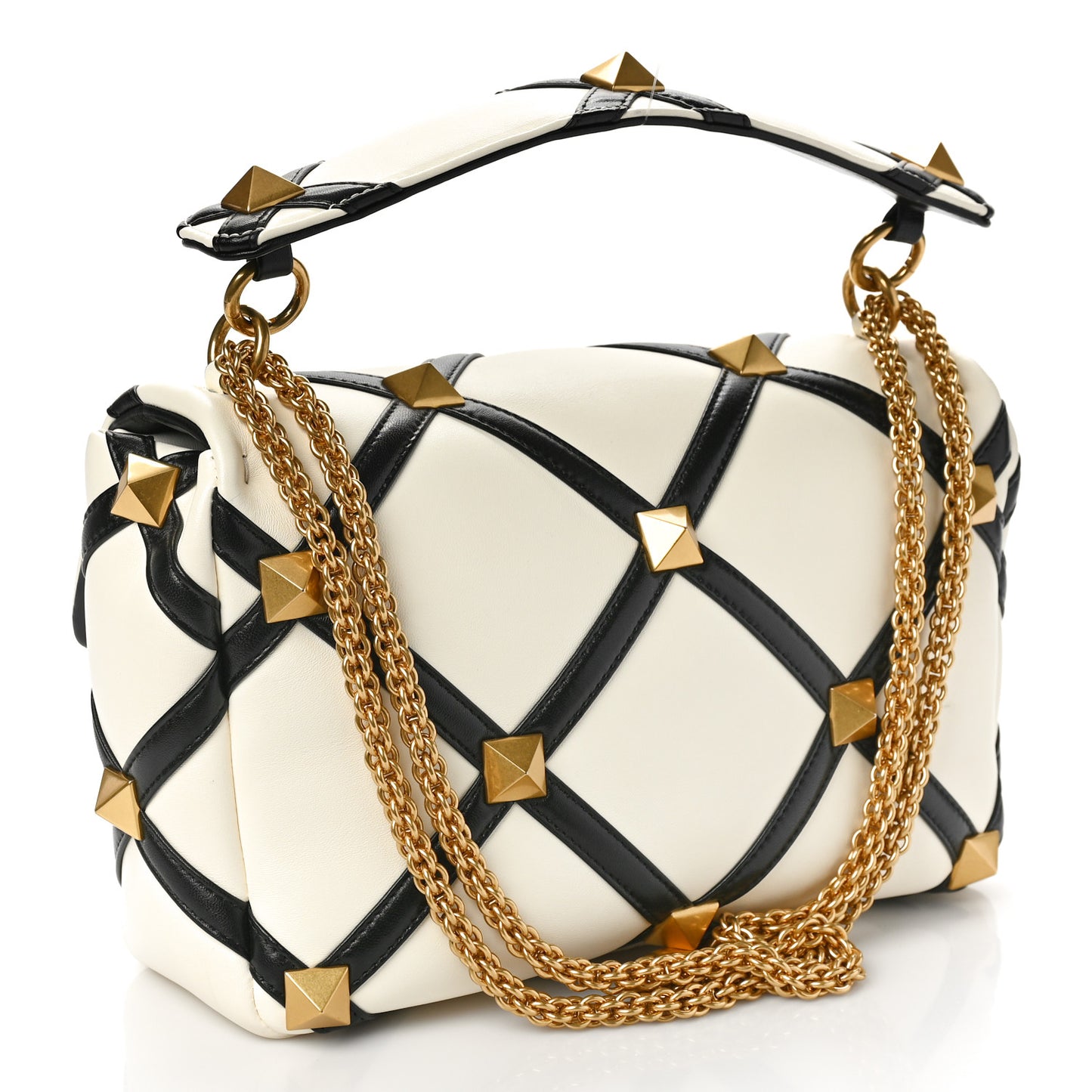 Nappa Large Roman Stud Shoulder Bag Ivory Black
