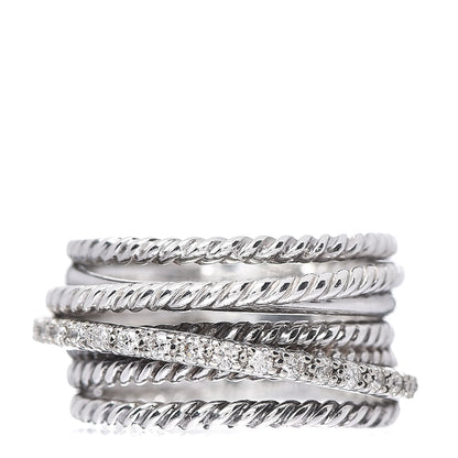 David Yurman Sterling Silver 14K White Gold Diamond 11mm Wide Crossover Cable Ring 52 6 1 of 5