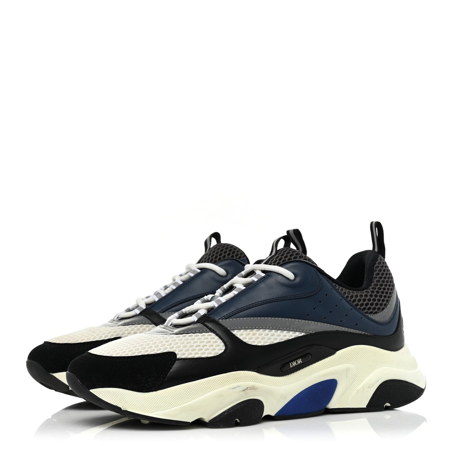 Technical Mesh Calfskin Mens B22 Sneakers 44 Blue Black