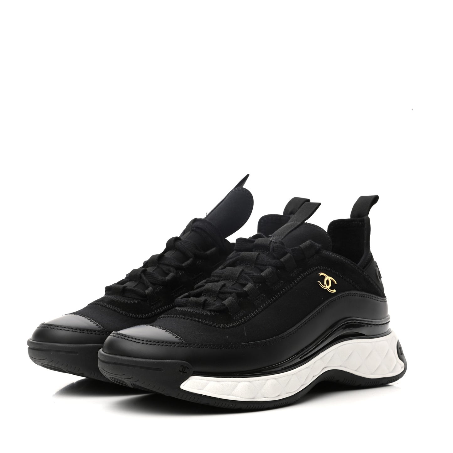 Velvet Calfskin Mixed Fibers CC Sneakers 40 Black