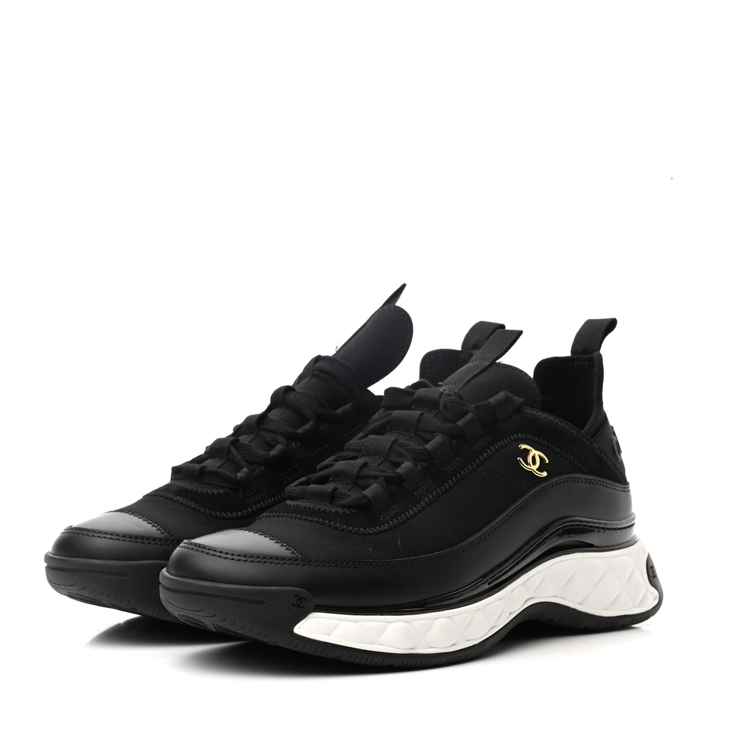 Chanel Velvet Calfskin Mixed Fibers CC Sneakers 40 Black 3 of 8