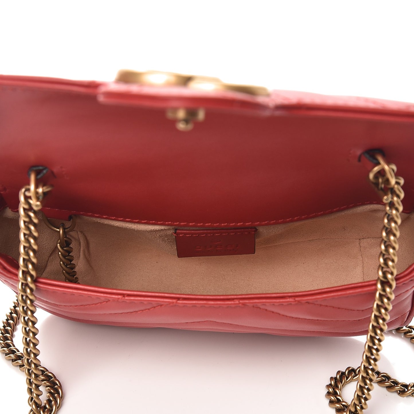 Calfskin Matelasse Super Mini GG Marmont Shoulder Bag Hibiscus Red