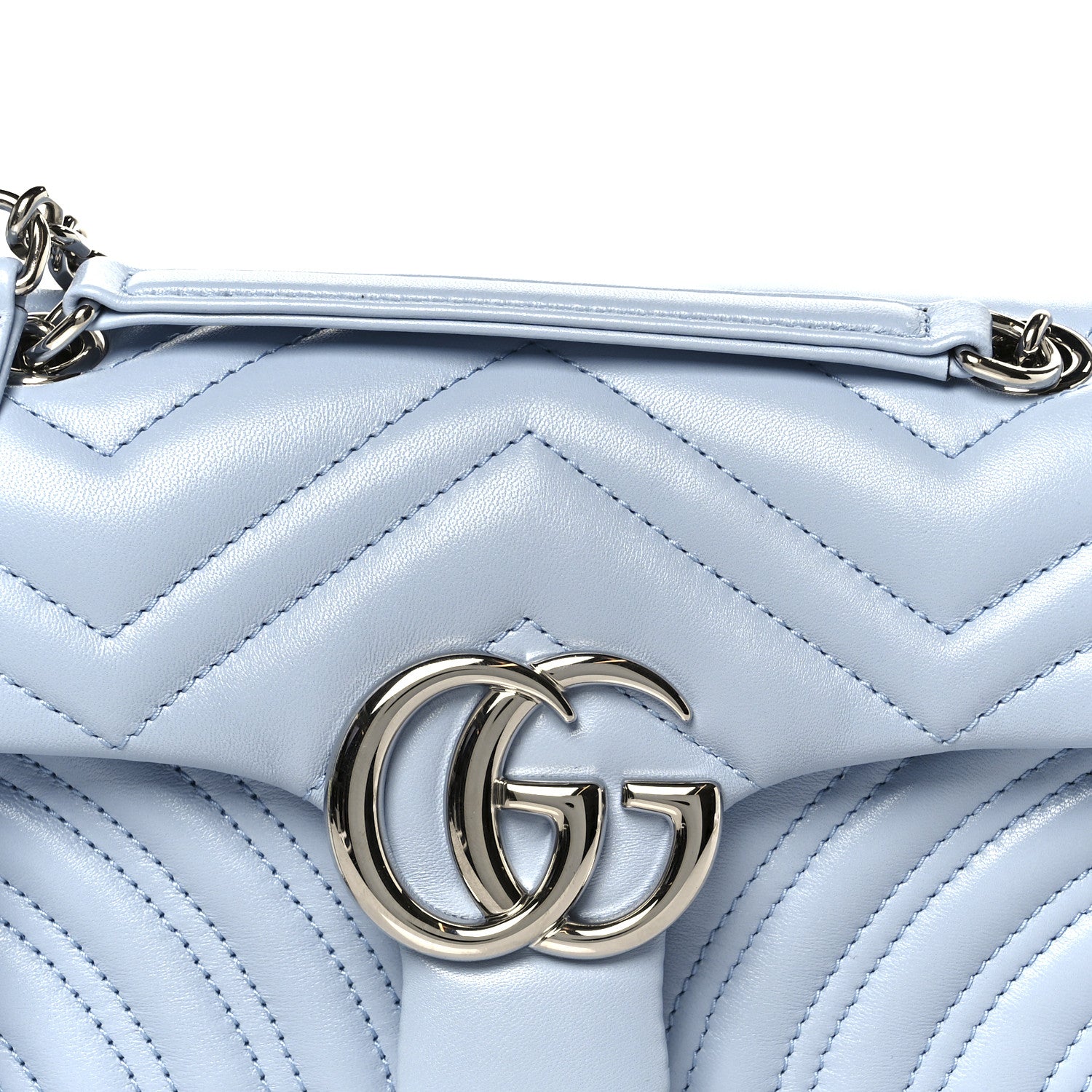 Gucci Lambskin Matelasse Small GG Marmont Shoulder Bag Light Blue 9 of 11