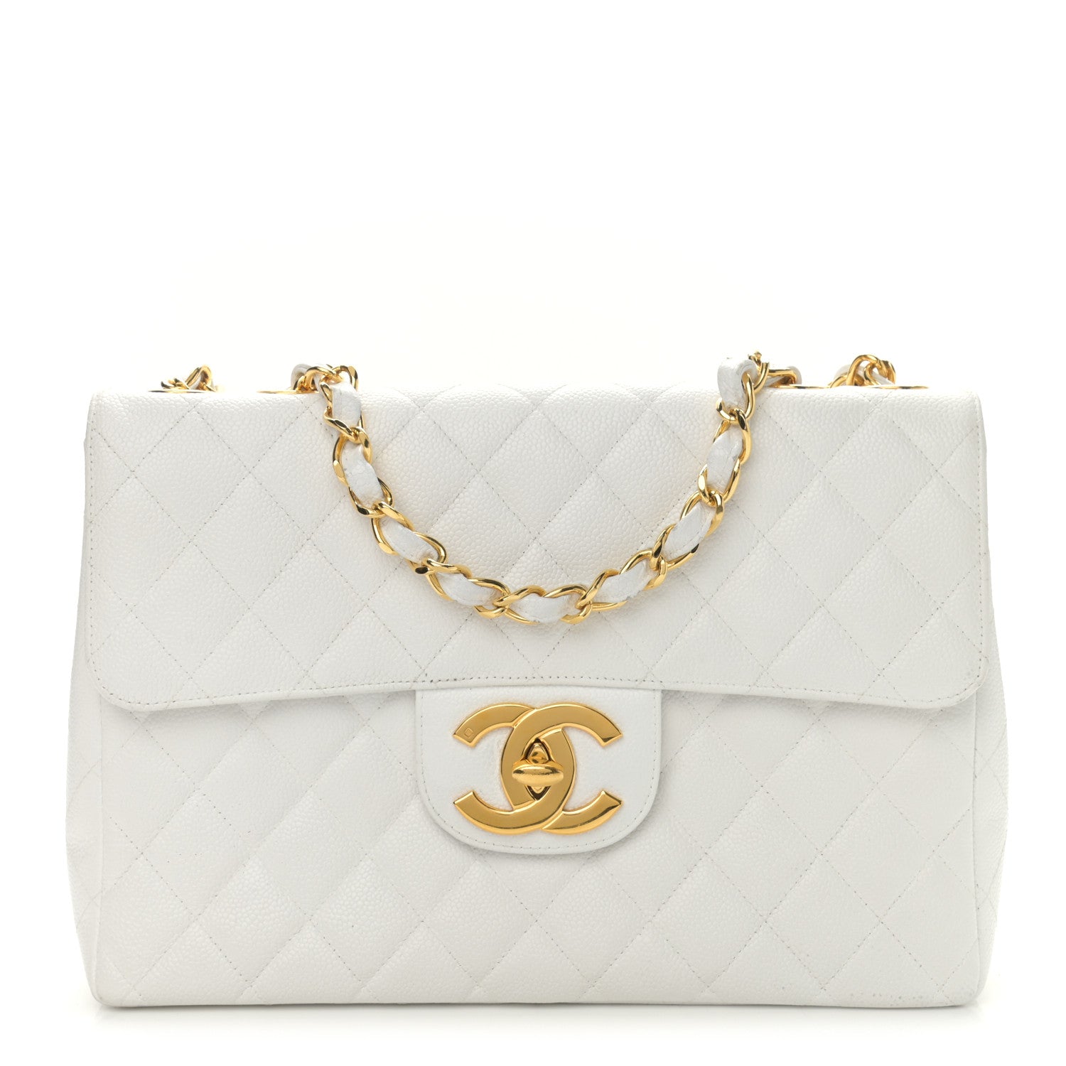 Chanel Caviar Quilted XL Jumbo Single Flap White 1 of 16