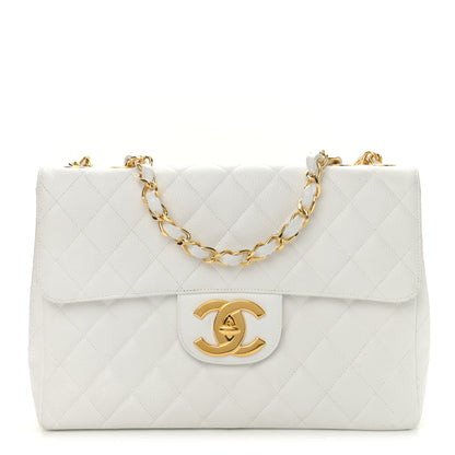 Chanel Caviar Quilted XL Jumbo Single Flap White 1 of 16