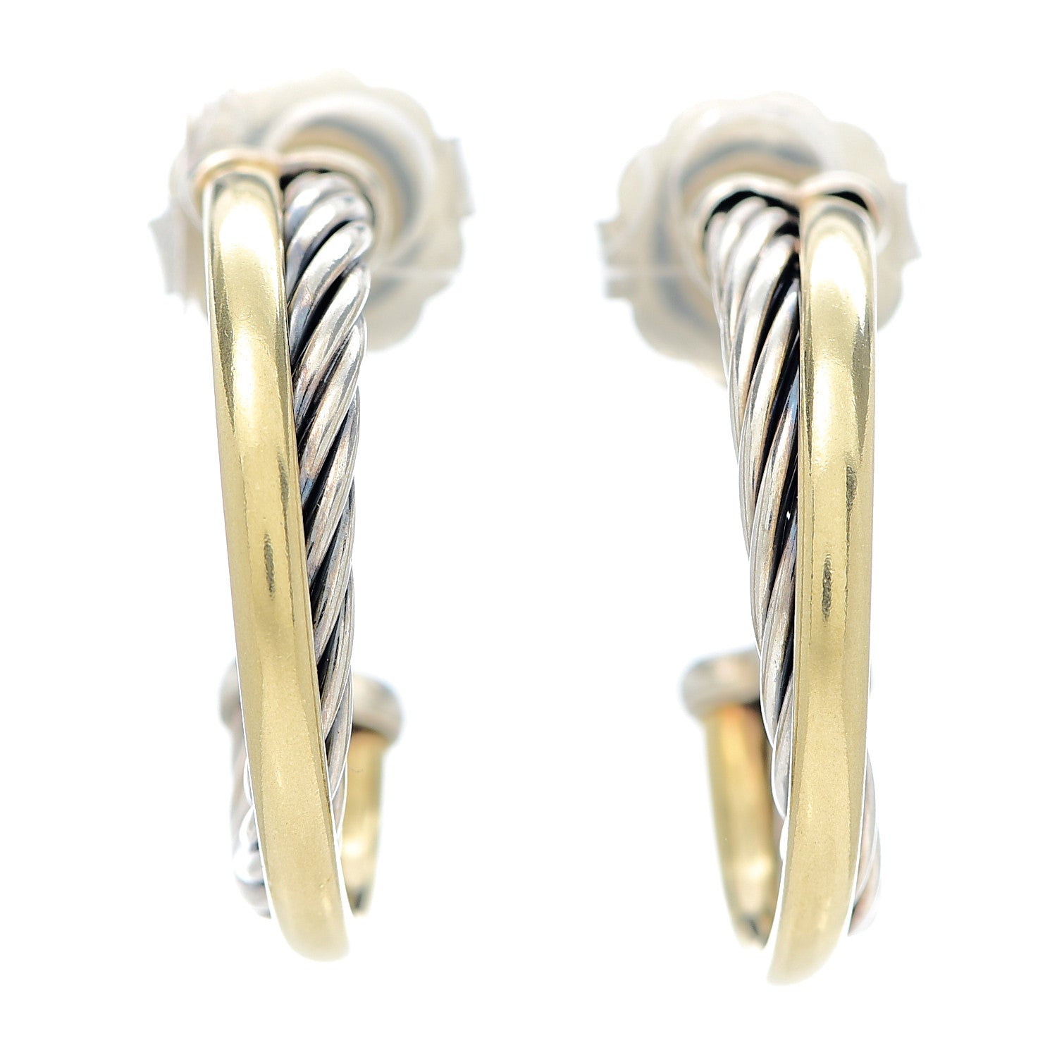David Yurman Sterling Silver 18K Yellow Gold 23mm Crossover Cable Hoop Earrings 1 of 5