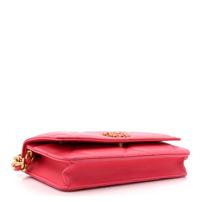 Chanel Lambskin Quilted Chanel 19 Wallet On Chain WOC Dark Pink 4 of 15