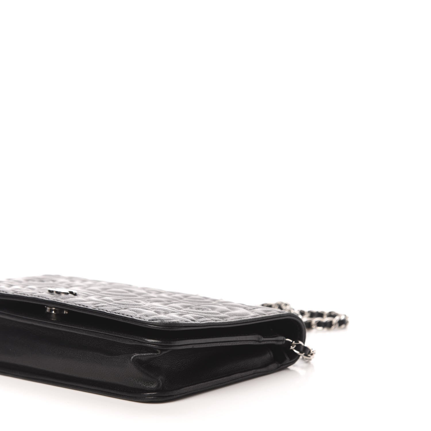 Chanel Goatskin Camellia Embossed Wallet on Chain WOC Black 9 of 10