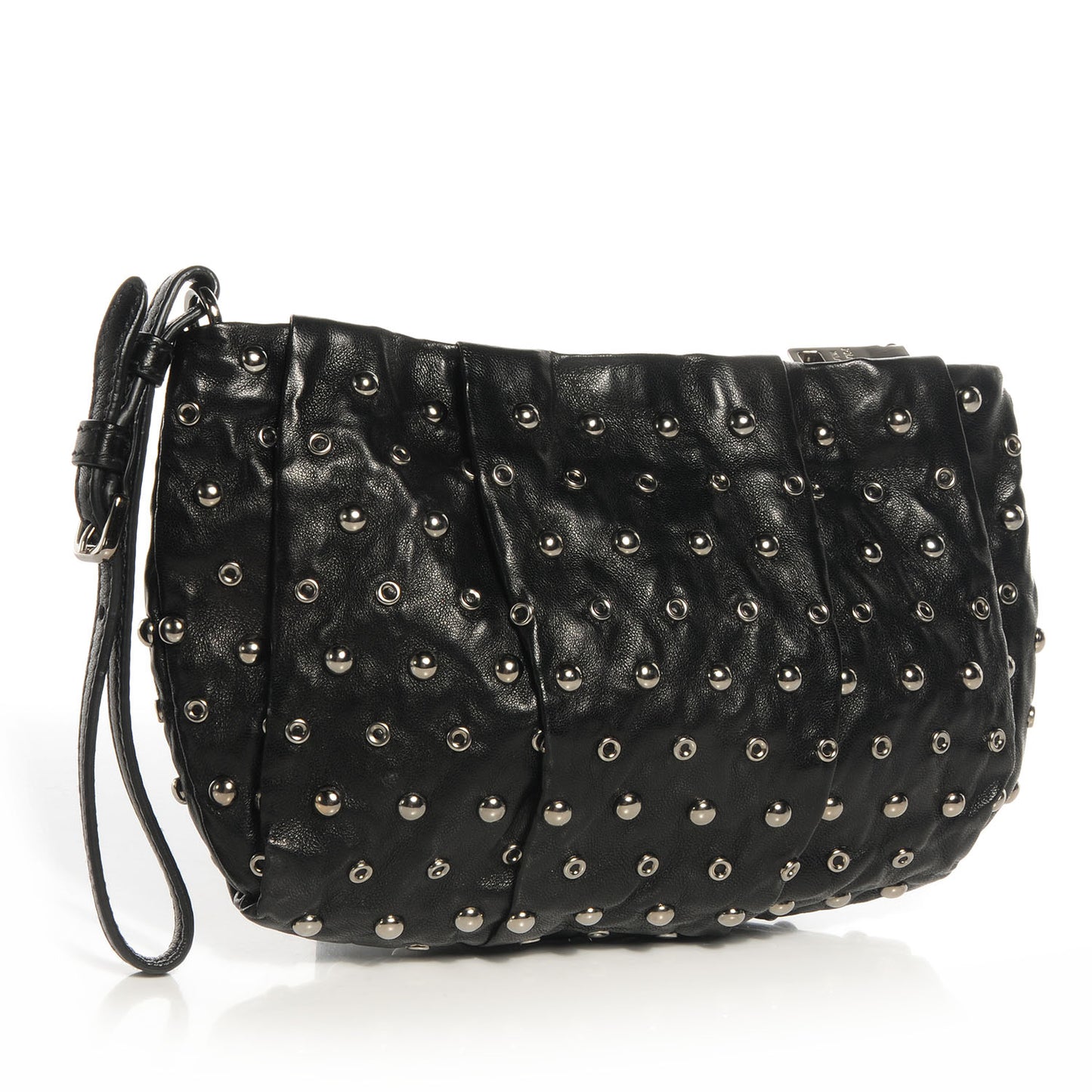 Nappa Grommets Clutch Wristlet Nero Black
