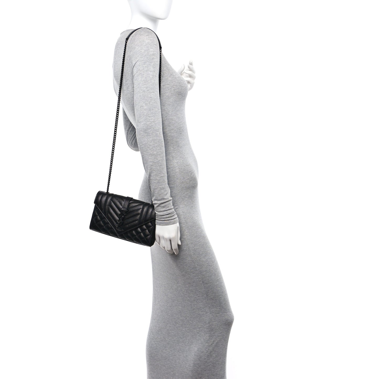 Grain De Poudre Textured Mixed Matelasse Triquilt Small Monogram Monochrome Satchel Black