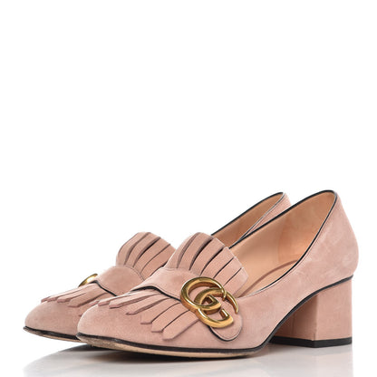 Gucci Suede GG Marmont Fringe Loafer Pumps 36 Blush 3 of 11
