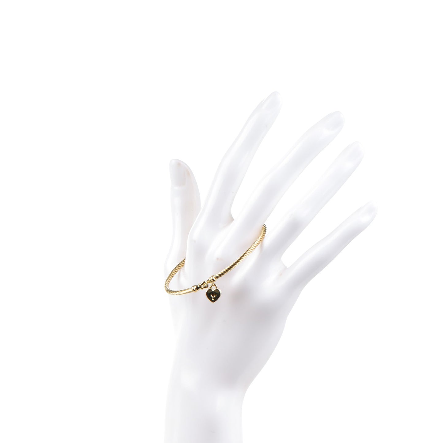 18K Yellow Gold 3mm Cable Collectibles Heart Lock Bracelet