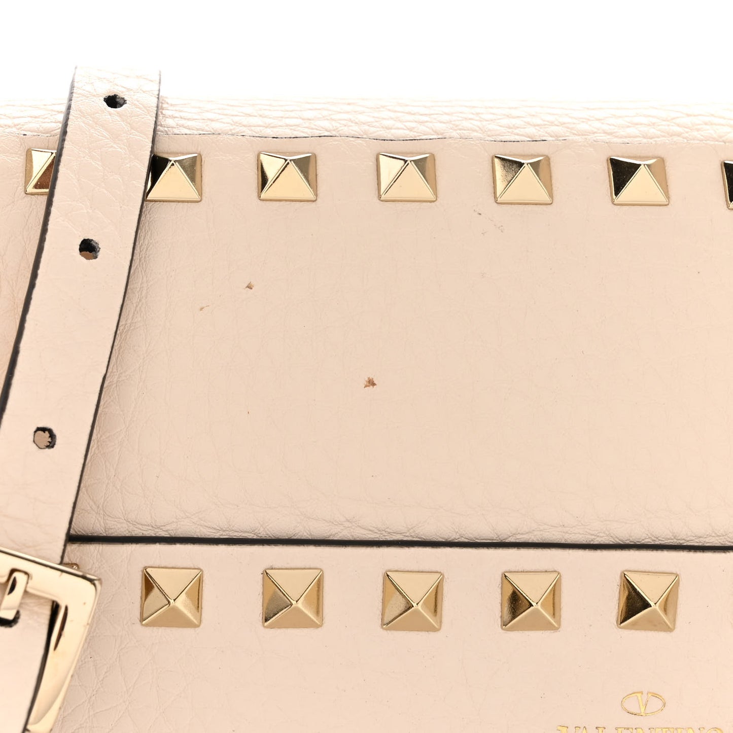Grained Calfskin Small Rockstud Flap Crossbody Bag Light Ivory