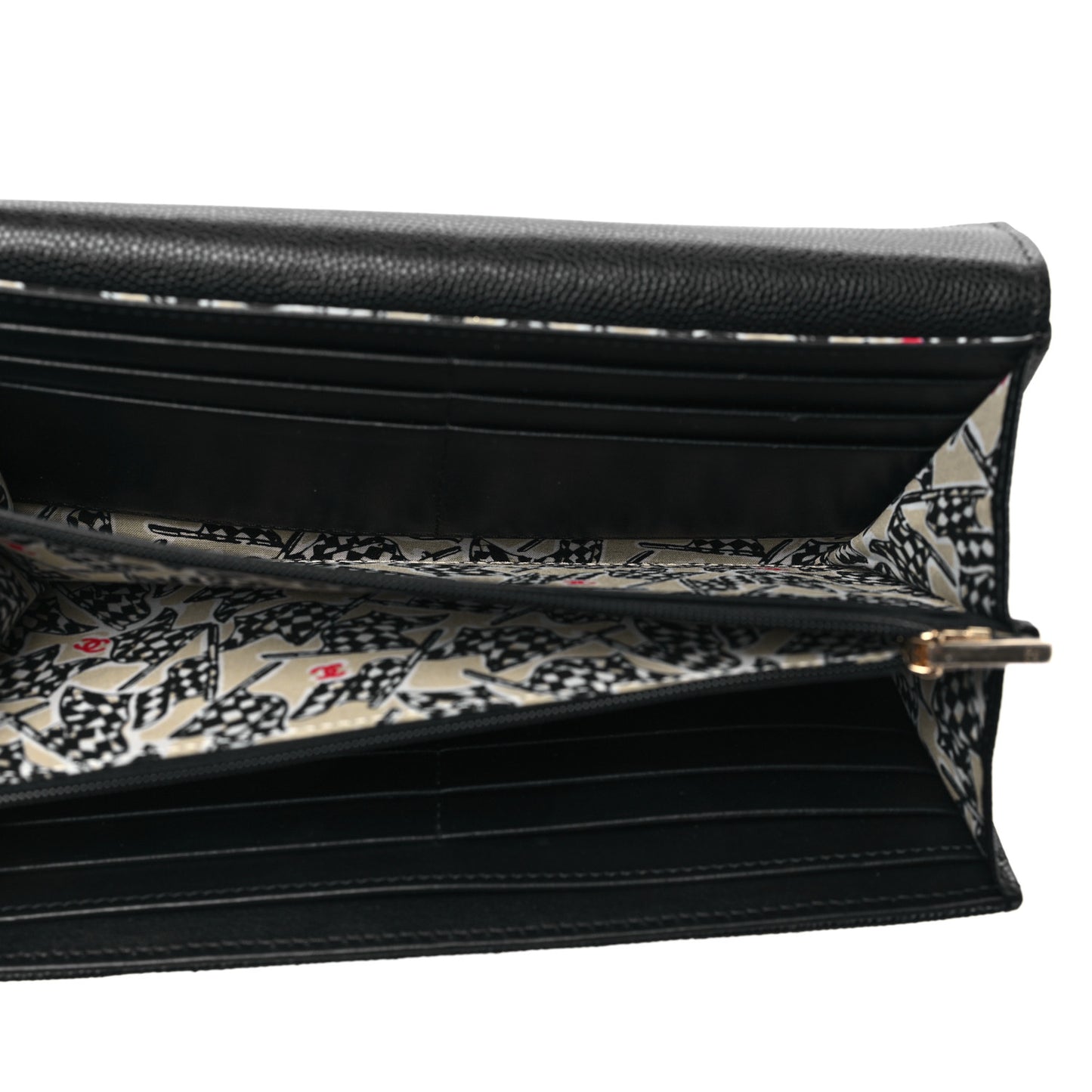 Caviar Quilted CC Large Gusset Flap Wallet Black