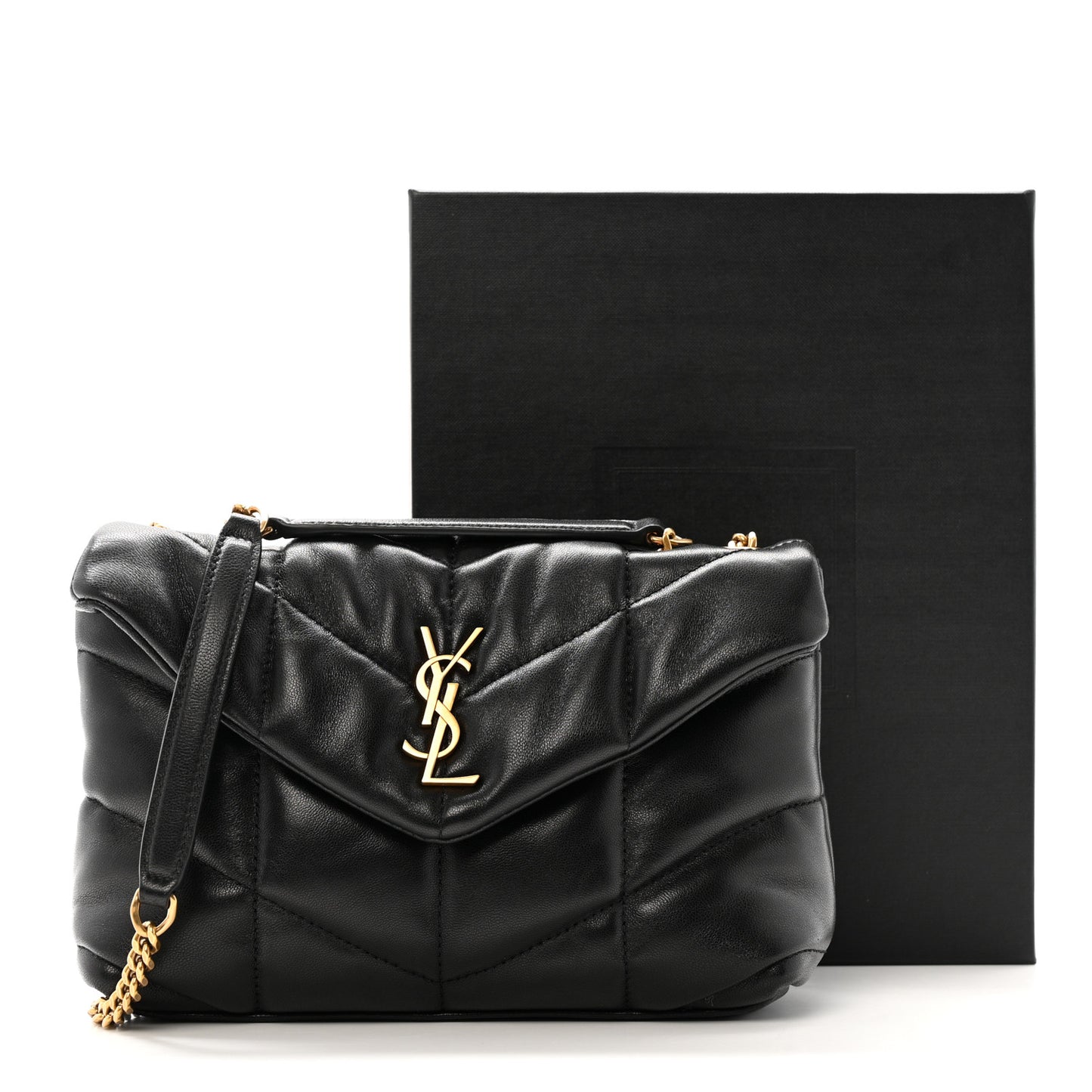 Lambskin Quilted Toy Loulou Puffer Monogram Chain Satchel Black