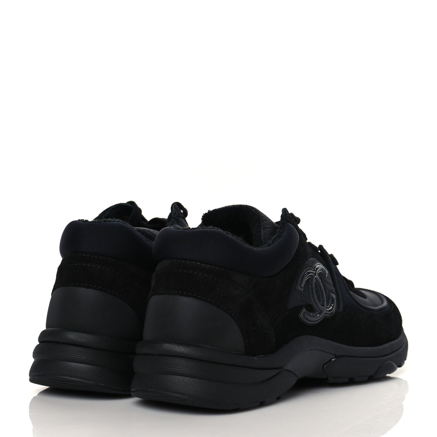 Fabric Calfskin Suede CC Sneakers 37.5 Black