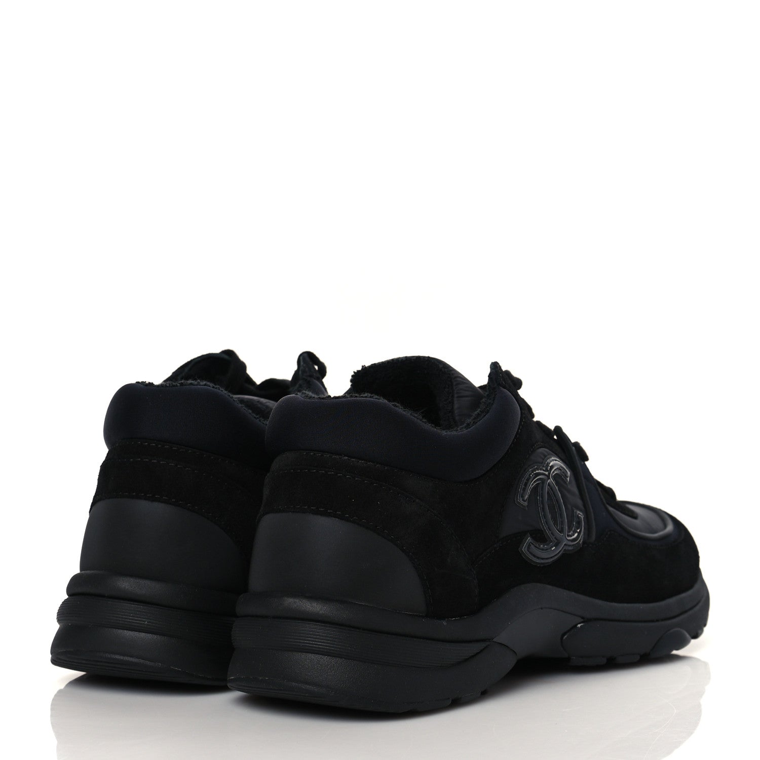 Chanel Fabric Calfskin Suede CC Sneakers 37.5 Black 4 of 7