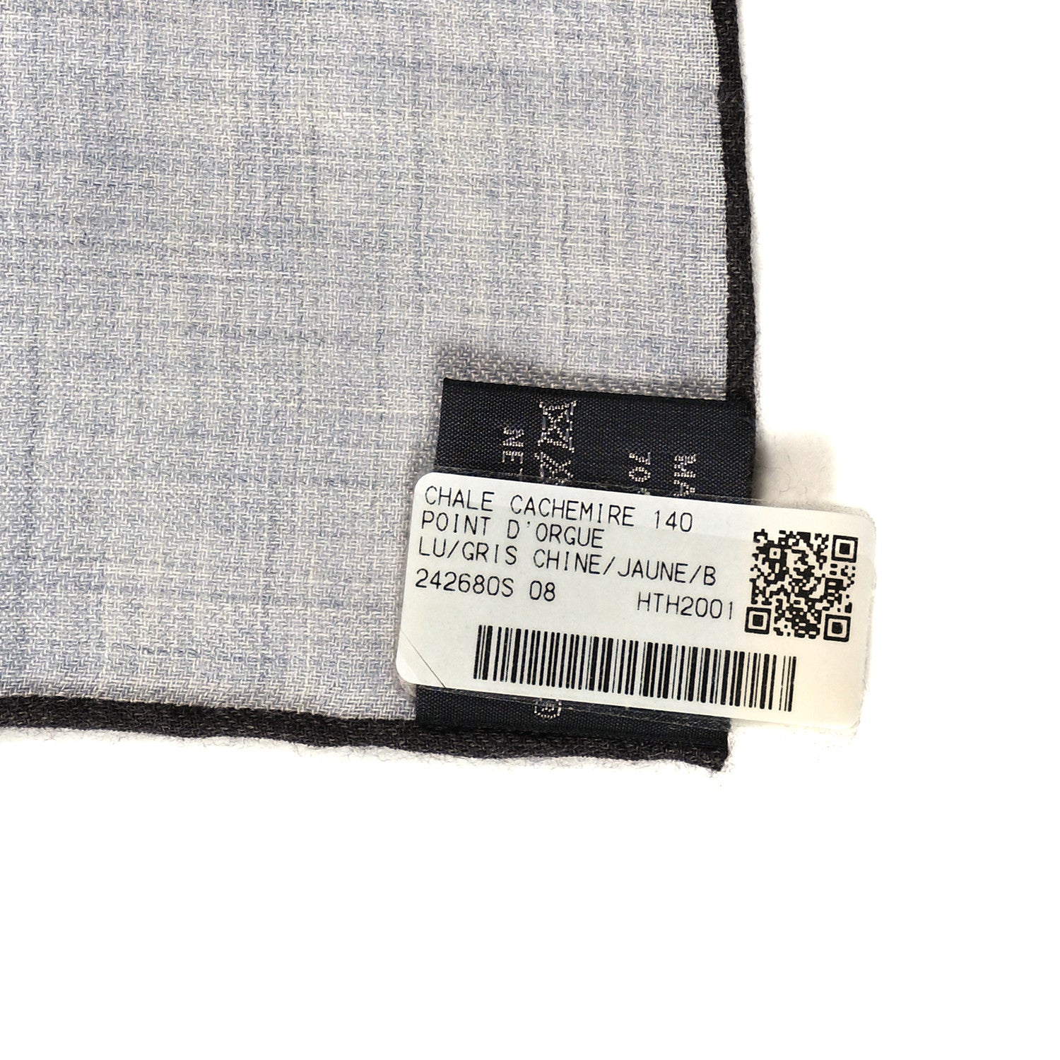 Hermes Cashmere Silk Point D'Orgue Scarf 140 Gris Chine Jaune Black 3 of 3