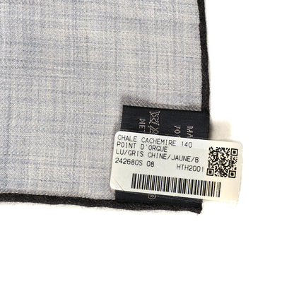 Hermes Cashmere Silk Point D'Orgue Scarf 140 Gris Chine Jaune Black 3 of 3