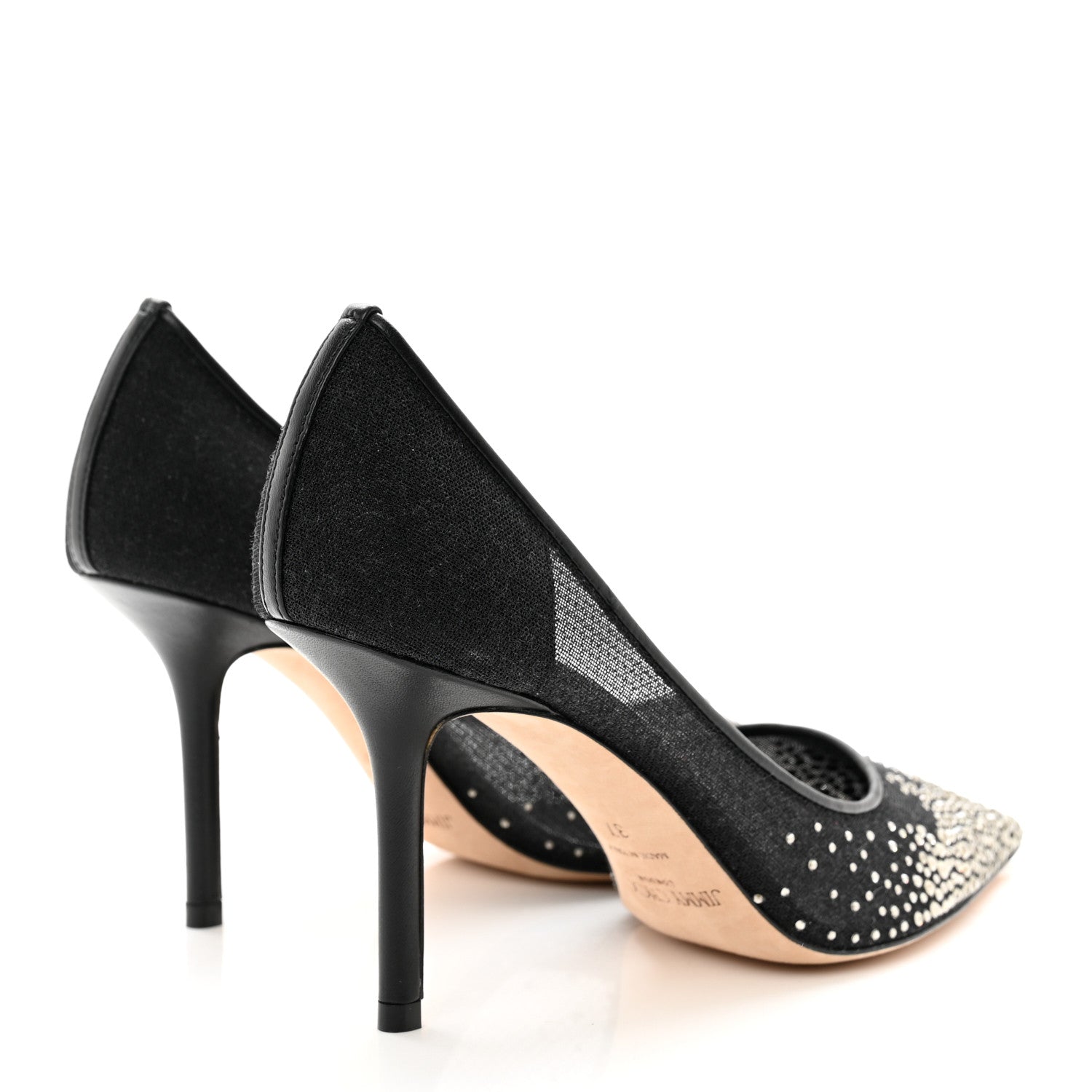 Jimmy Choo Calfskin Mesh Crystal Love 85 Pumps 37 Black 4 of 8