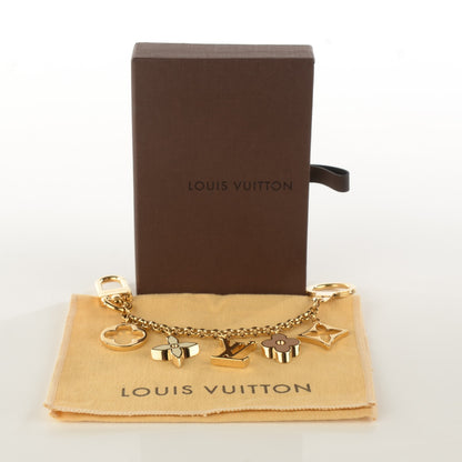 Louis Vuitton Brass Enamel Fleur De Monogram Bag Charm Chain Gold 3 of 6