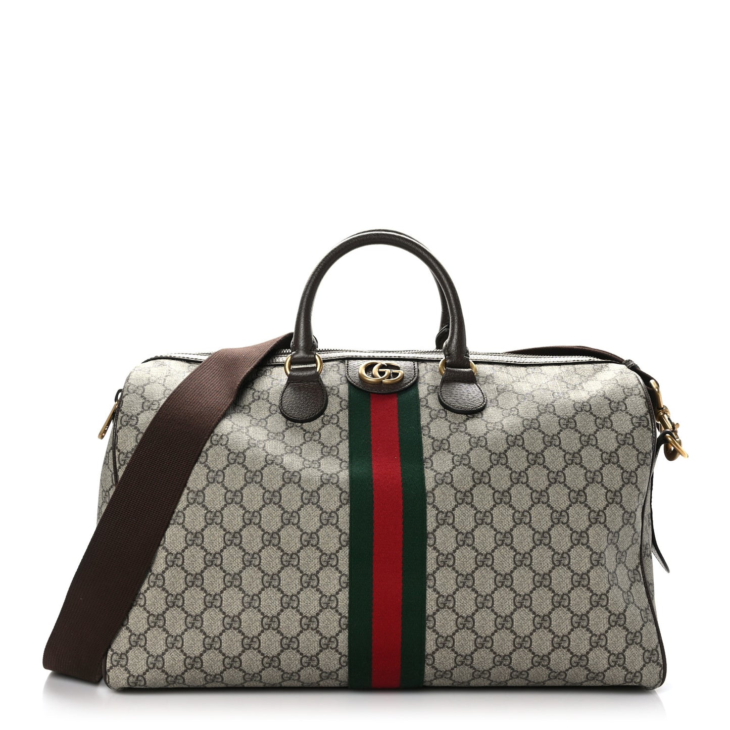 GG Supreme Monogram Textured Dollar Calfskin Web Medium Ophidia Carry-On Duffle Bag Beige Ebony New Acero