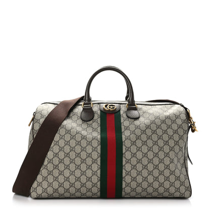 Gucci GG Supreme Monogram Textured Dollar Calfskin Web Medium Ophidia Carry-On Duffle Bag Beige Ebony New Acero 1 of 9