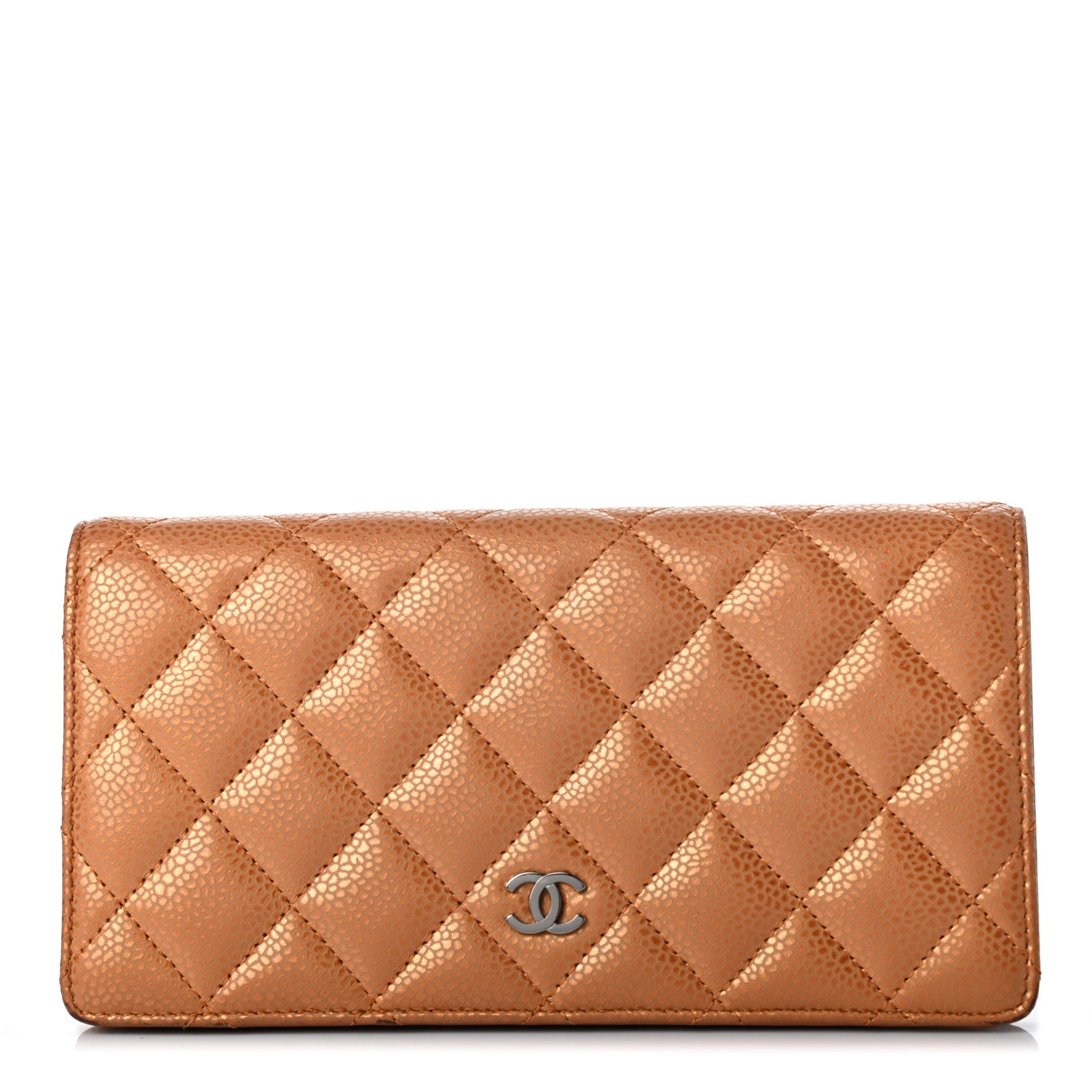 Chanel Metallic Caviar Quilted Yen Wallet Gold 1 of 8