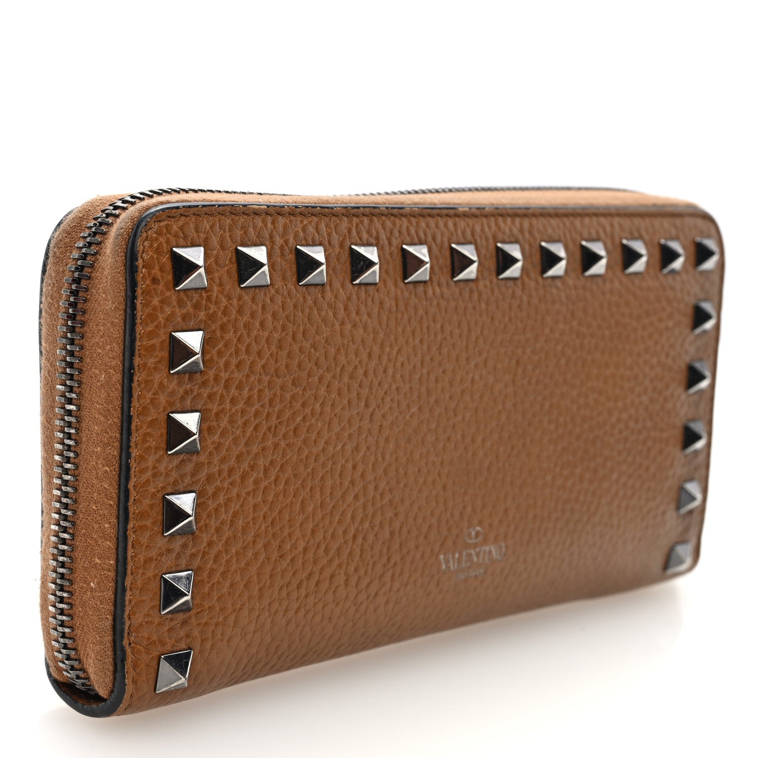 Valentino Garavani Grained Calfskin Rockstud Zip Around Wallet Bright Cognac 3 of 7