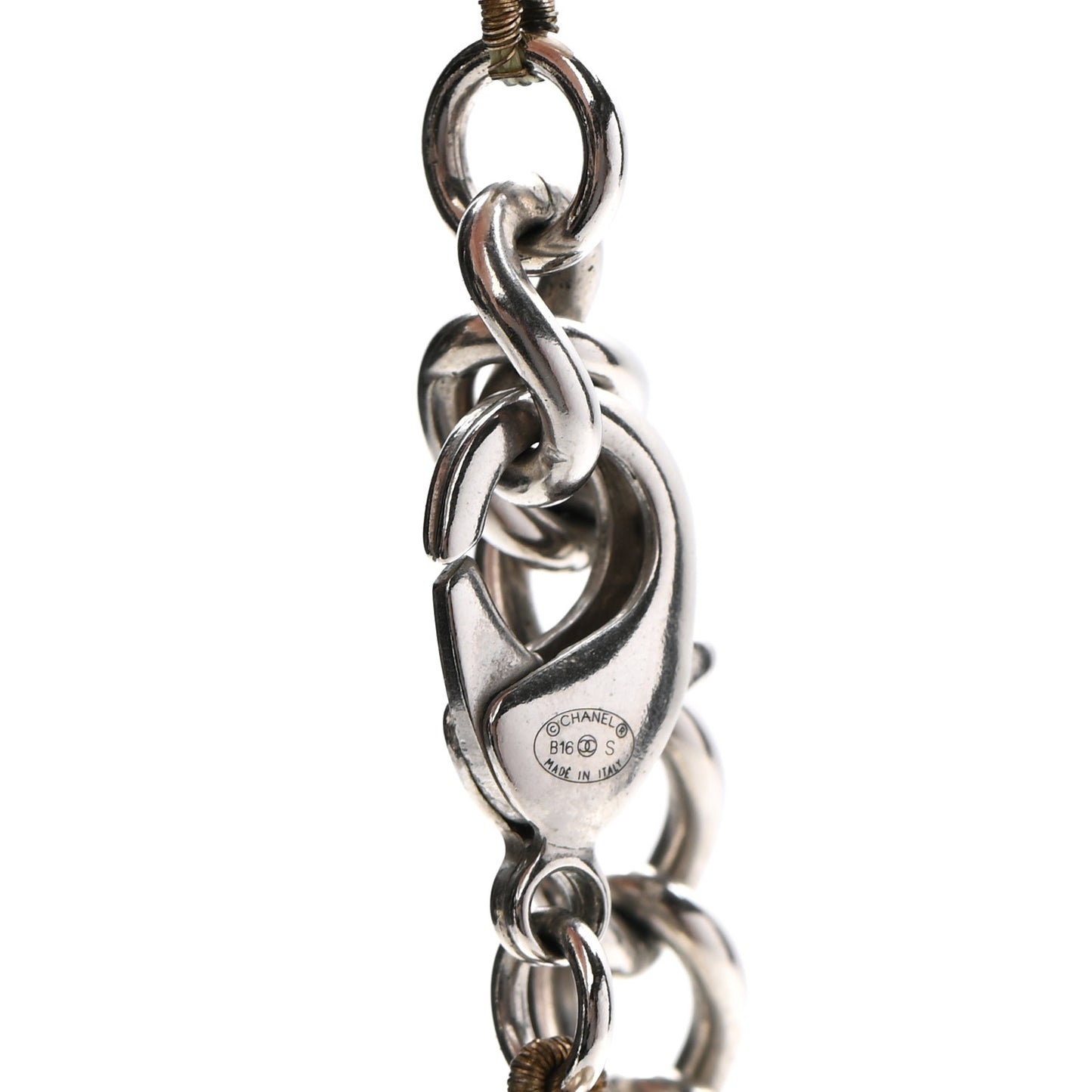 Pearl CC Long Necklace Silver Pearly White Grey