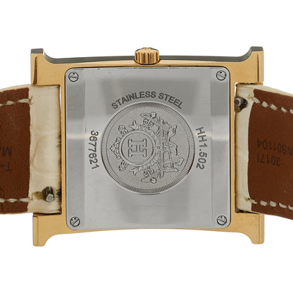 Hermes Stainless Steel Alligator Diamond Mother of Pearl 26mm Heure H Hour Quartz Watch Blanc 4 of 4