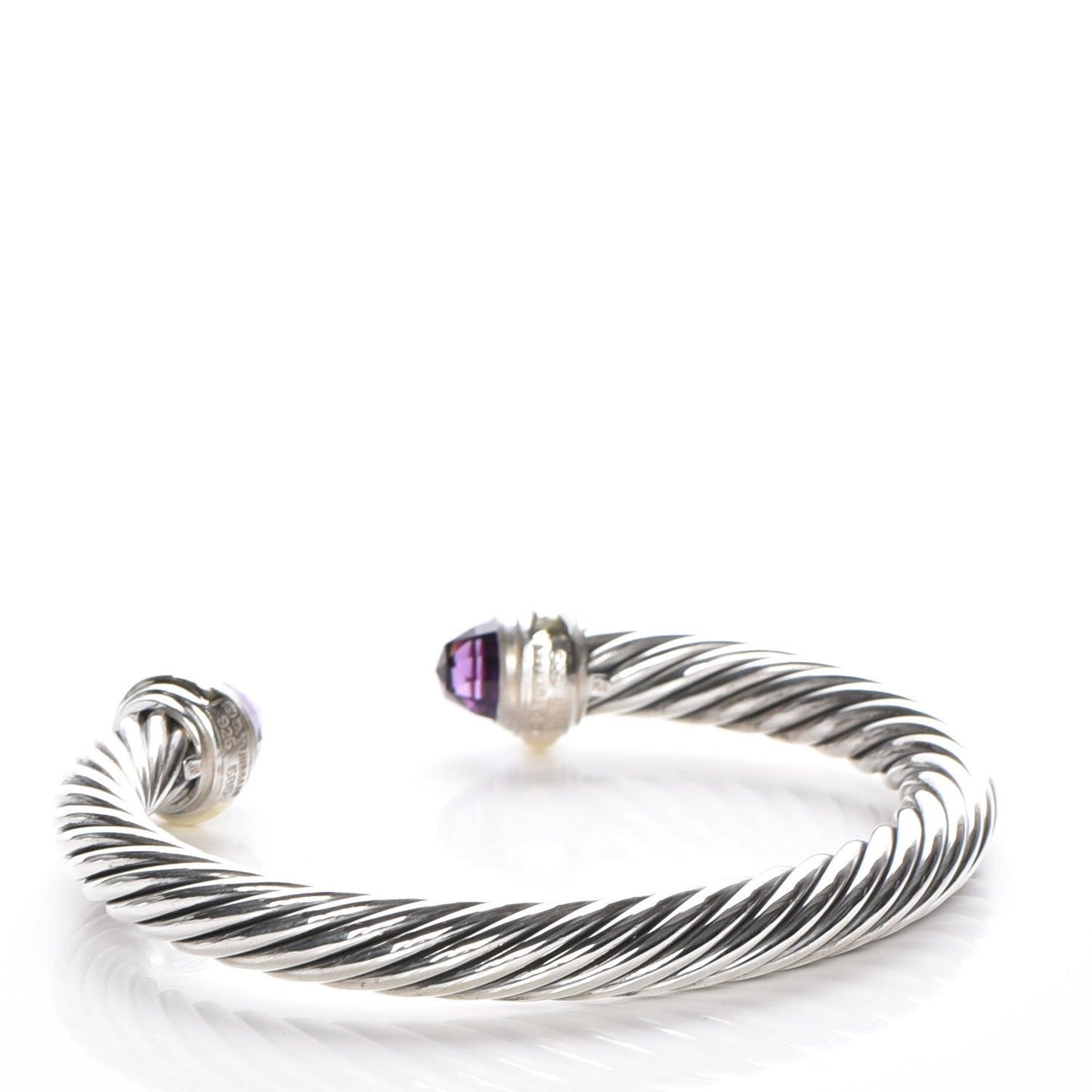 Sterling Silver 14K Yellow Gold Amethyst 7mm Cable Classics Bracelet