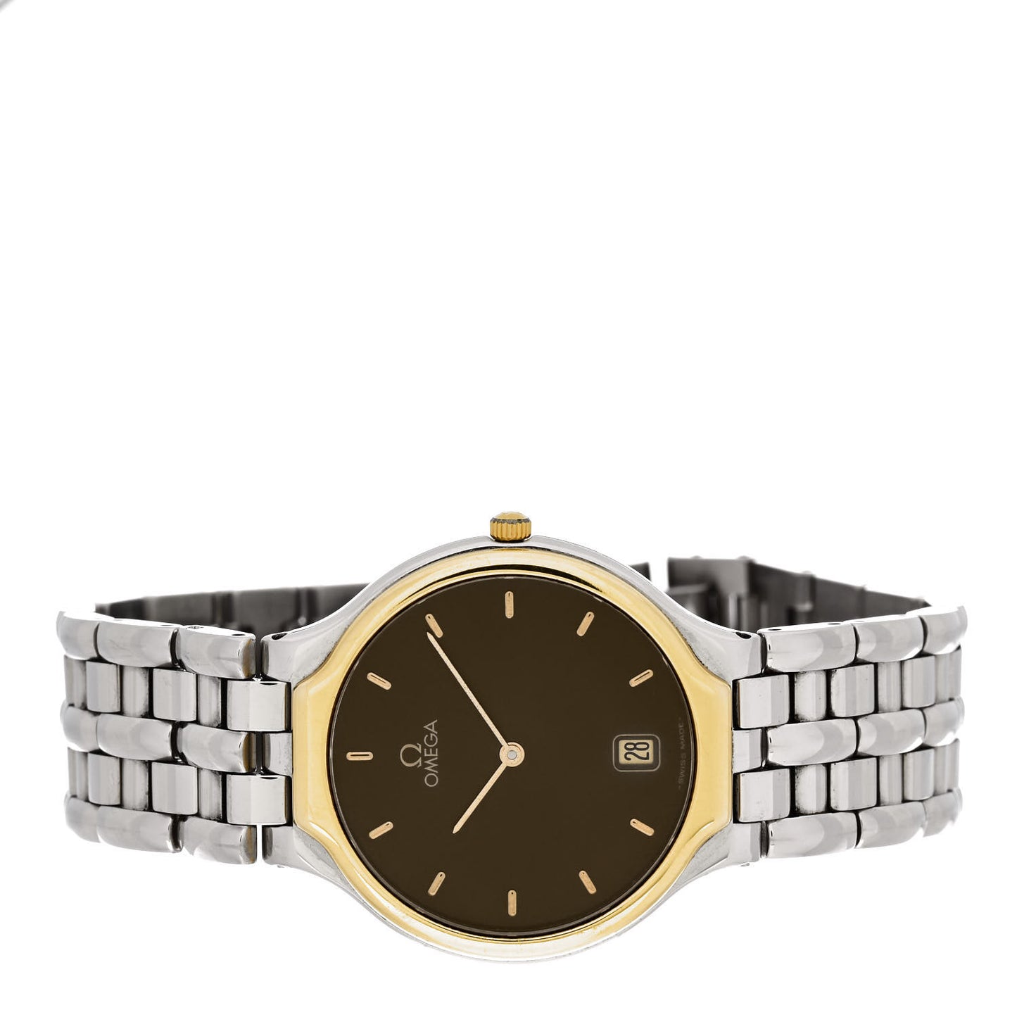 Stainless Steel 18K Yellow Gold 32mm De Ville Prestige Quartz Watch Brown 396.1016