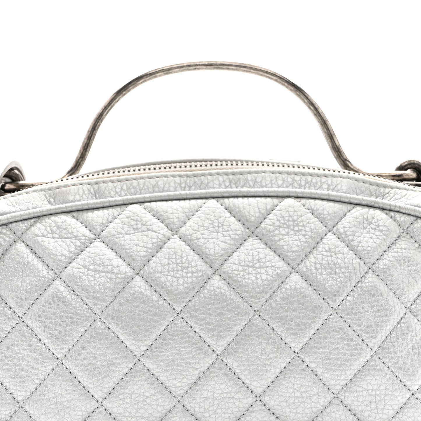 Metallic Calfskin Quilted Mini Bowling Bag Silver