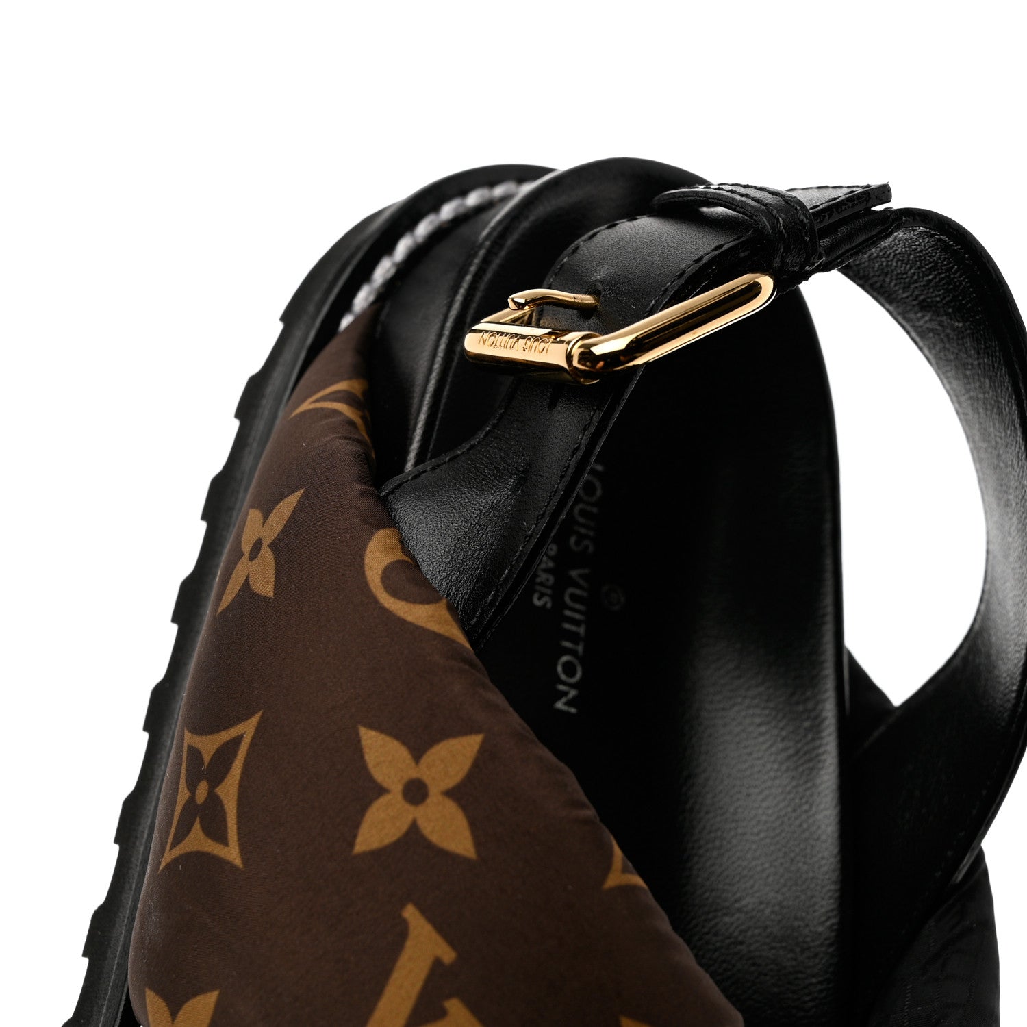 Louis Vuitton Calfskin Padded Nylon Monogram Paseo Flat Comfort Sandals 36 Black 9 of 11