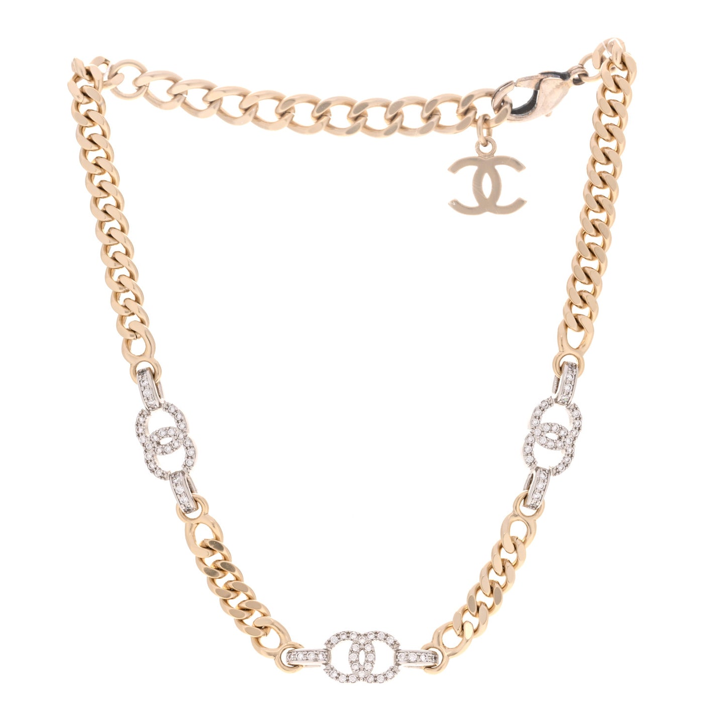 Crystal CC Chain Links Choker Necklace Gold