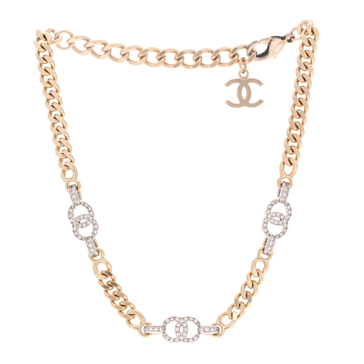 Chanel Crystal CC Chain Links Choker Necklace Gold 3 of 6