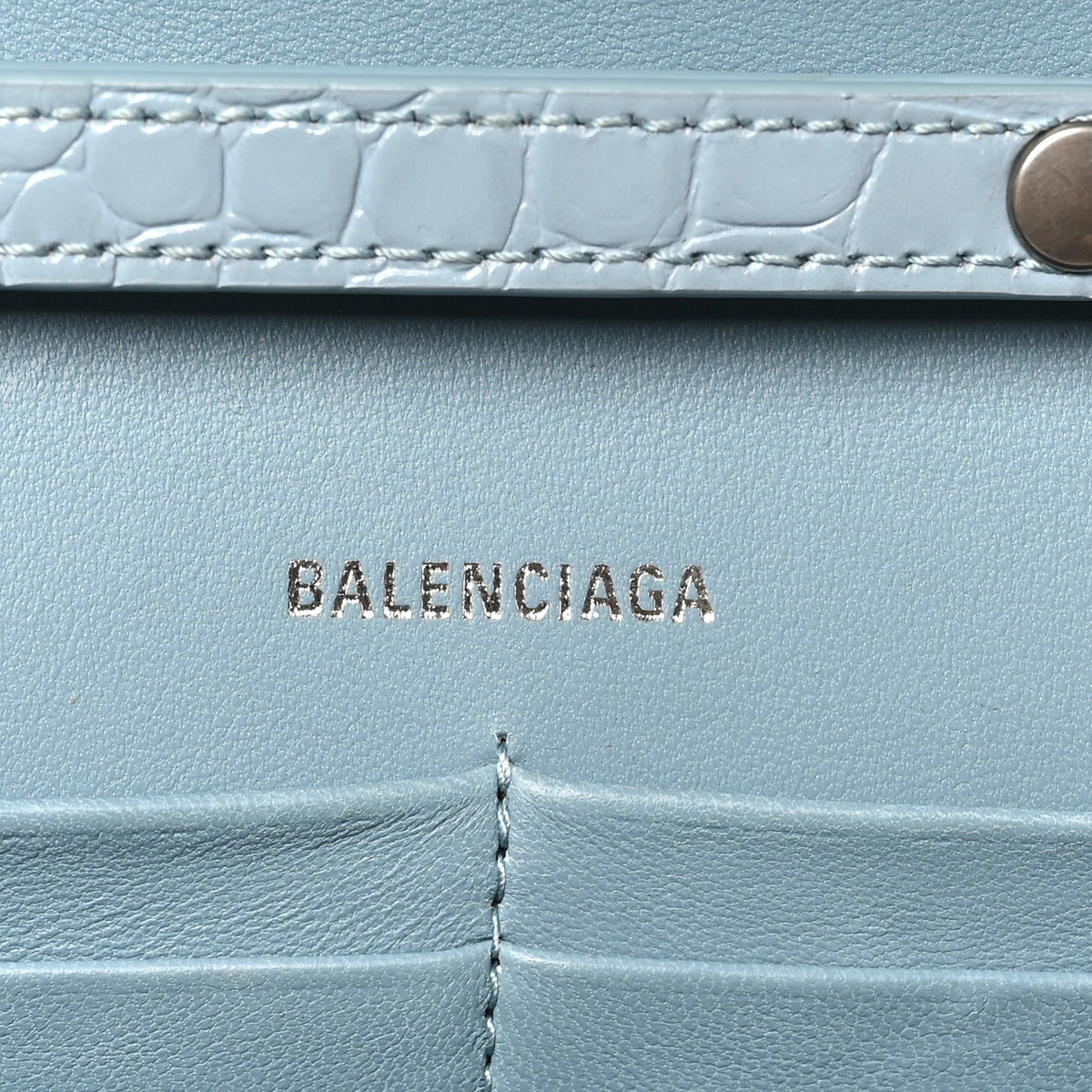 Shiny Calfskin Crocodile Embossed Hourglass Chain Bag Blue Grey