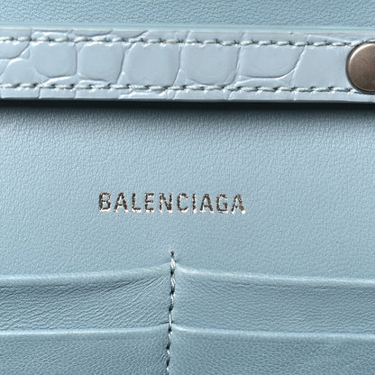 Balenciaga Shiny Calfskin Crocodile Embossed Hourglass Chain Bag Blue Grey 6 of 9