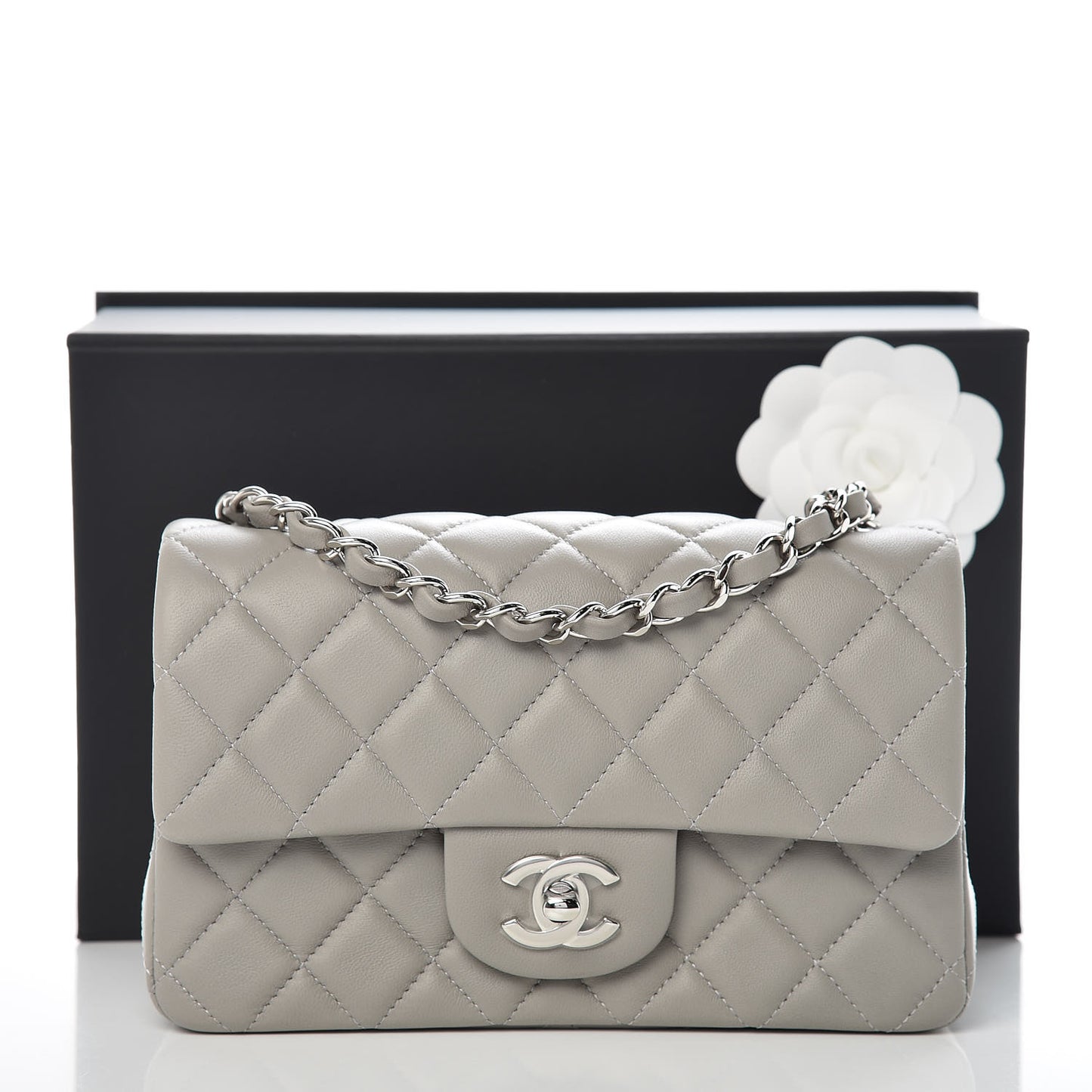 Lambskin Quilted Mini Rectangular Flap Grey