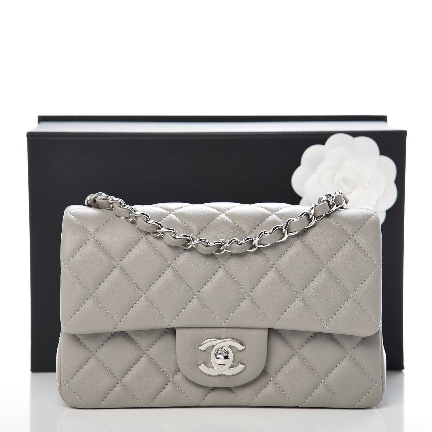 Chanel Lambskin Quilted Mini Rectangular Flap Grey 10 of 10