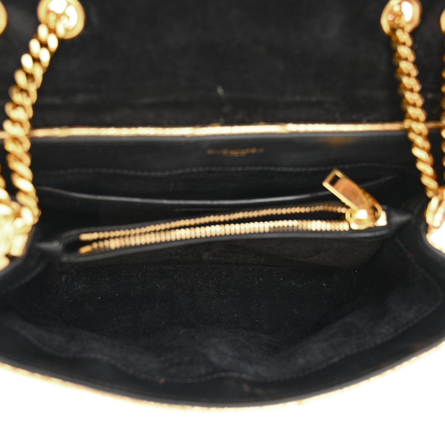 Snake Embossed Lame Y Quilted Small Loulou Monogram Chain Satchel Oro