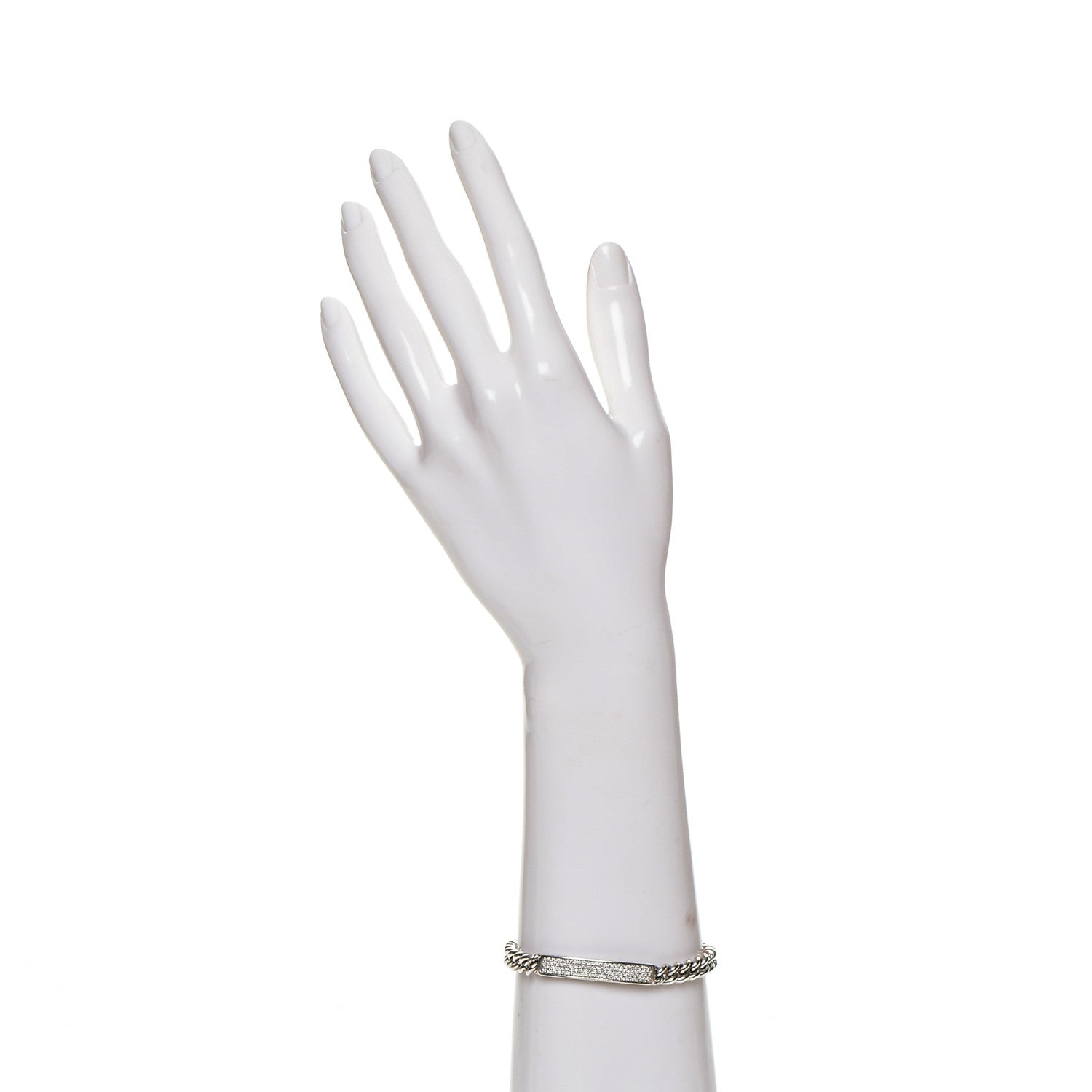 David Yurman Sterling Silver Pave Diamond 6mm Petite ID Bracelet 2 of 6