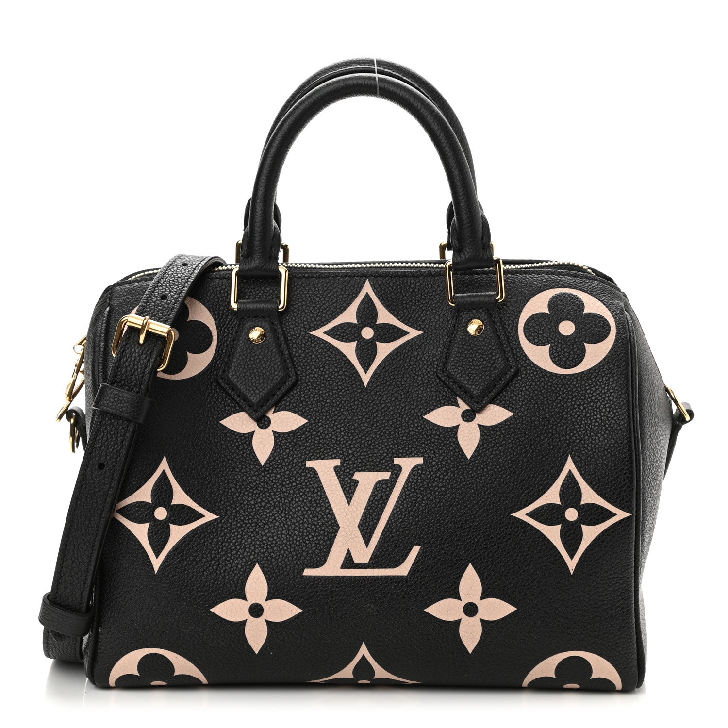 Louis Vuitton Empreinte Monogram Giant Speedy Bandouliere 25 Black Beige 1 of 10