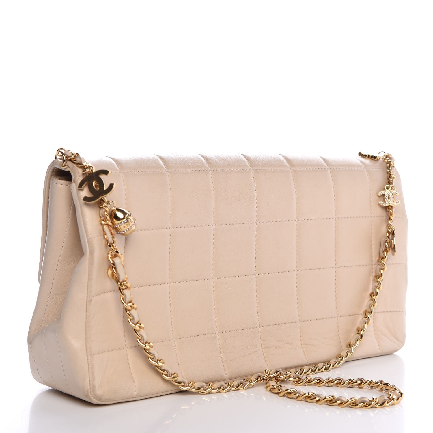 Chanel Lambskin Quilted Crystal Chocolate Bar Charm Flap Beige 4 of 32