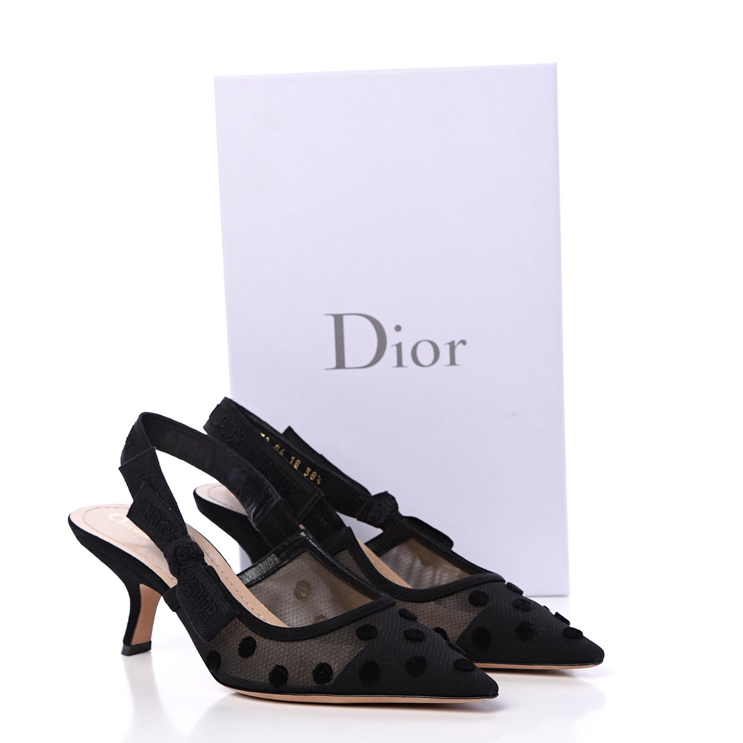 Suede Calfskin Grosgrain Dotted Sling-Back Ballet Pumps 38.5 Black