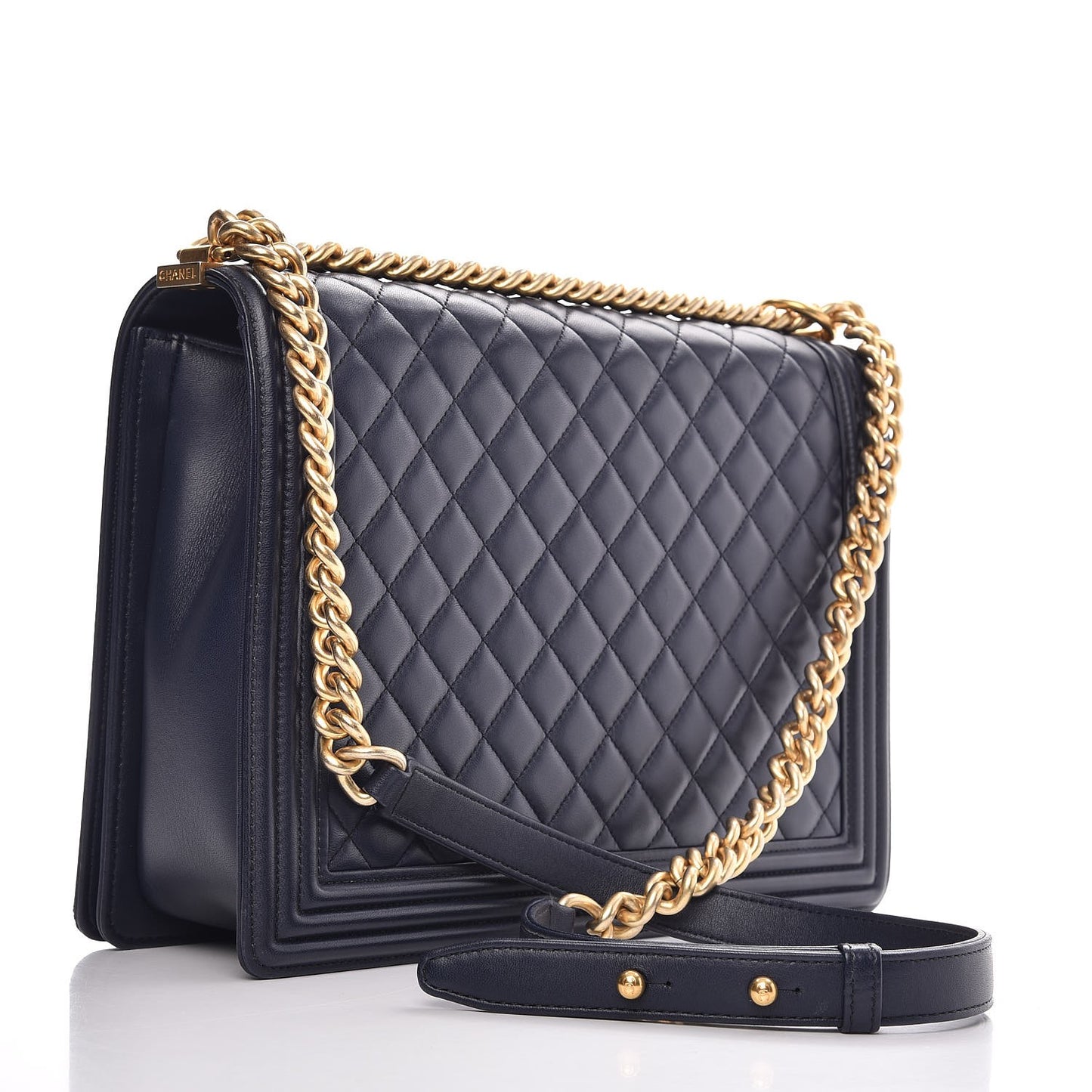 Lambskin Quilted Large Boy Flap Dark Navy