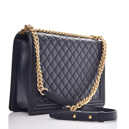 Chanel Lambskin Quilted Large Boy Flap Dark Navy 3 of 8